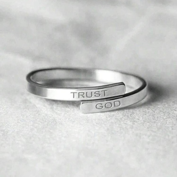 Trust God Silver Color Adjustable Ring - Picture 1 of 4